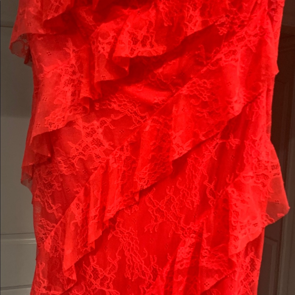 Red Lace Ruffled Dress - Picture 2 of 4